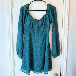 Hollister Teal Floral Long Sleeve Dress